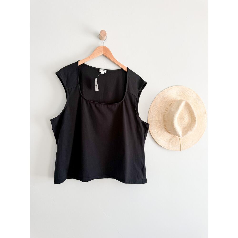 J.Crew Factory | NWT Cap-sleeve stretch cotton-blend squareneck top Black  Sz 3X